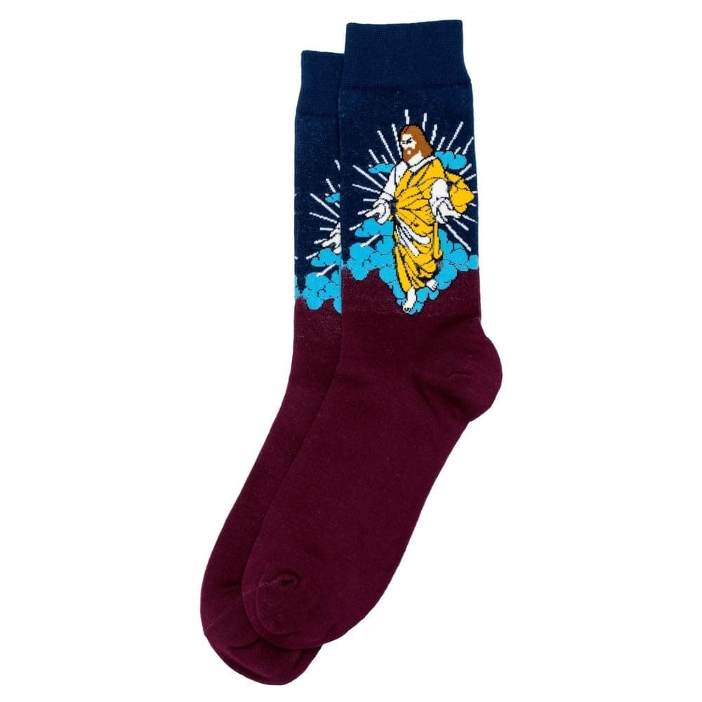 Men's Jesus Christ Novelty Socks – Funny Holy Religious Graphic Socks – Multicoloured Cotton Blend – One Size (UK 7-11)