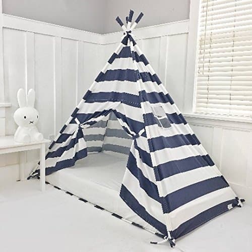 Domestic Objects Handmade Blue & White Cotton Canopy Play Tent Toddler Bed. Great for Transitioning from Crib to Bed