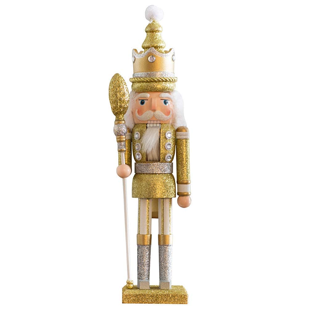 FUNZZY Christmas Nutcracker Figures Soldier Statues Wooden Puppets Christmas Desktop Decorations (Gold)