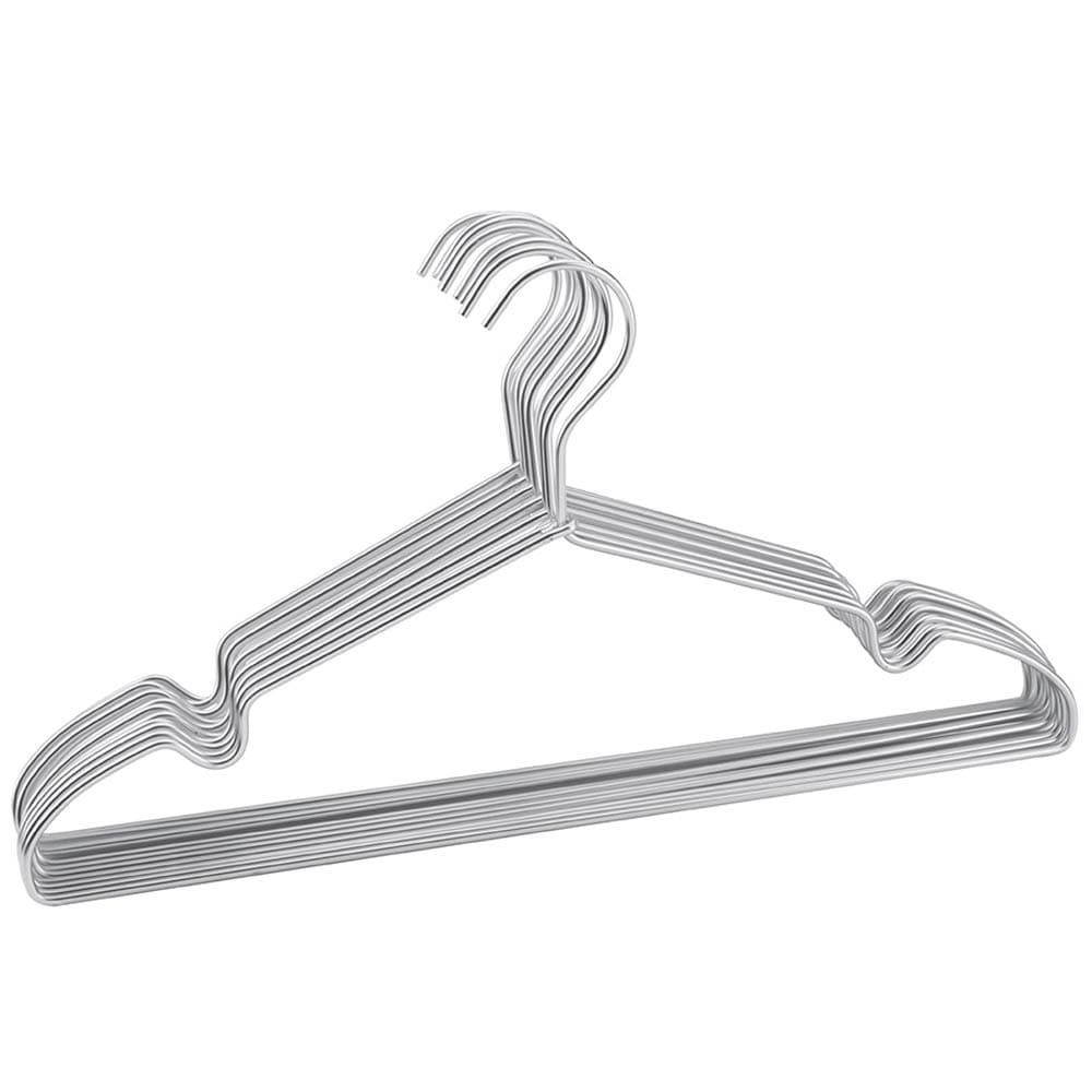 HOUSE DAY Aluminum Alloy Hangers Metal Hangers Non Slip Cloth Hanger Stainless Steel Strong Metal Wire Hangers Clothes Hangers 12 Pack 16.5 Inch,Standard Hangers (Sliver)