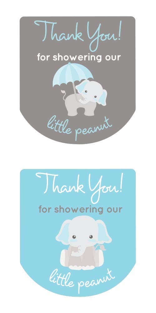 90 Hand Cleaner Labels Thank You Stickers Baby Shower Favors Gray Elephant (Blue)