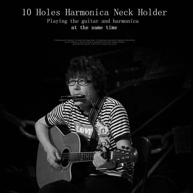 OriGlam Harmonica Holder Harmonica Neck Holder Stand, Harmonica Mouth Organ Metal Frame Adjustable for 10 Hole Harmonica