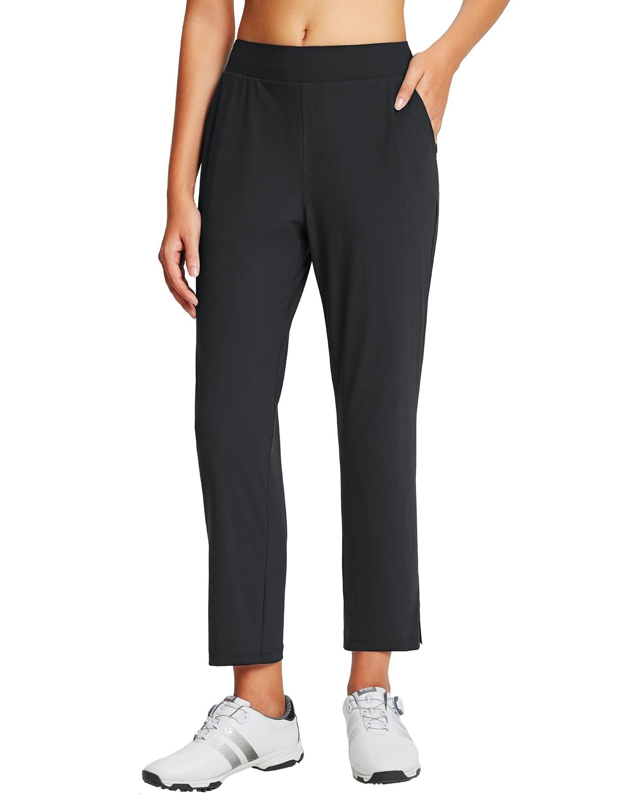Women's Golf Pants 7/8 Stretch Travel Casual Work Ankle Pants Pockets Petite Black L