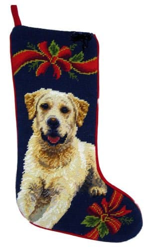 Yellow Labrador Retriever Lab Dog Needlepoint Christmas Stocking