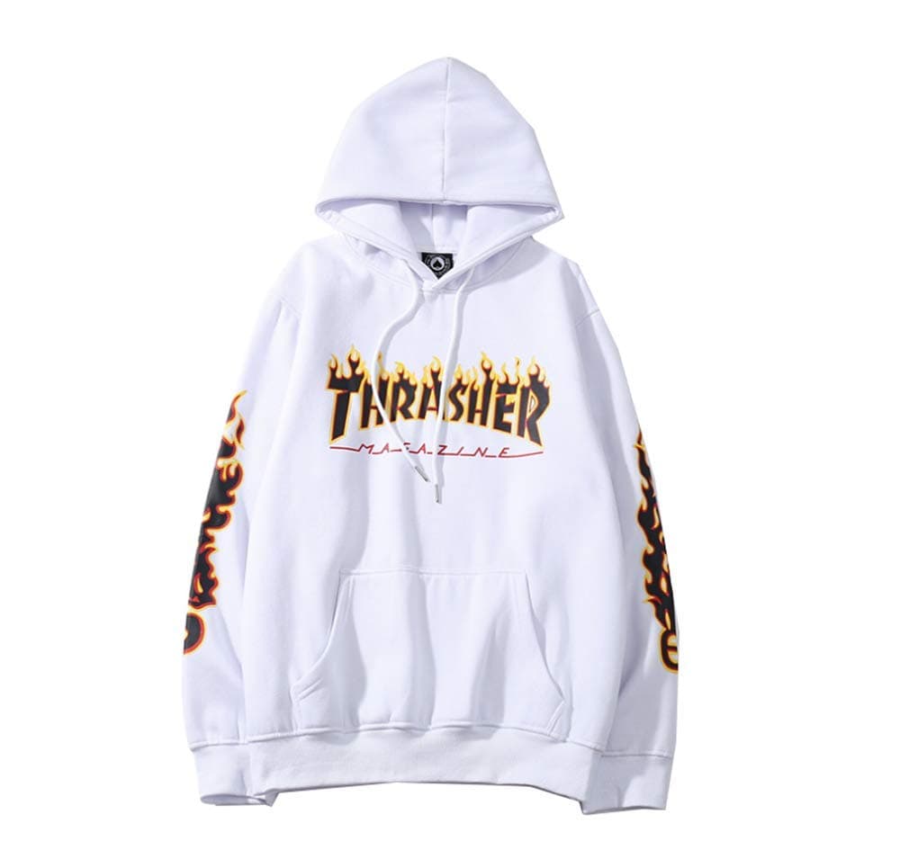 Fashion Flame Letter Print Cotton Plus Velvet Pullover Hoodie for Men/Women