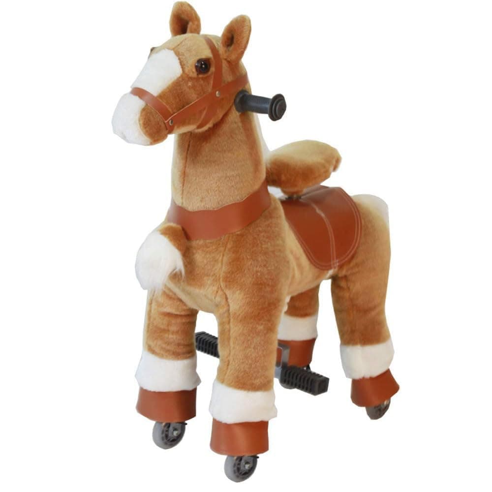 COOLBABY Ride On Horse Rocking Horse for Toddlers,Ride on Toy Plush Walking Pony Mechanical Riding Horse Small Size for Age 3-8(Size:S Brown and White)