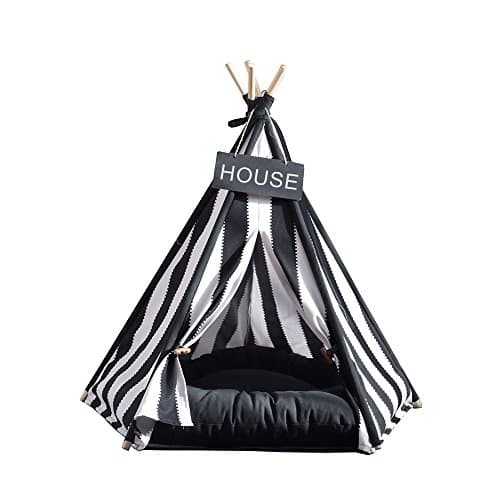 Pet Supplies Black And White Strip Style Pet Teepee and Kennels Dog Play House Play Tent Cat Bed 24 Inch With Cushion