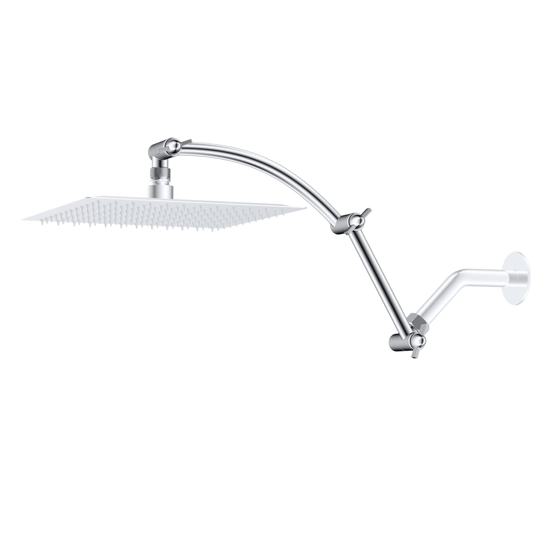 Hibbent All Metal 16'' Shower Head Extension Arm Solid Brass Flexible Height & Angle Adjustable Shower Arm Extender with Lock Joint, Universal Connection Stainless Steel Pipe Height Extending, Chrome