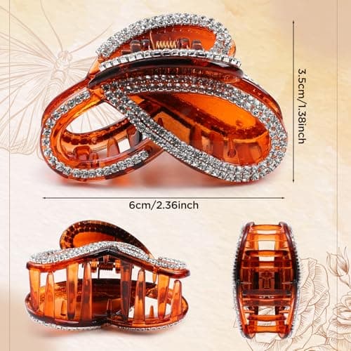 RAYNAG Set of 2 Elegant Rhinestones Claw Clip Jaw Clips For Thick Hair (Black+Brown)