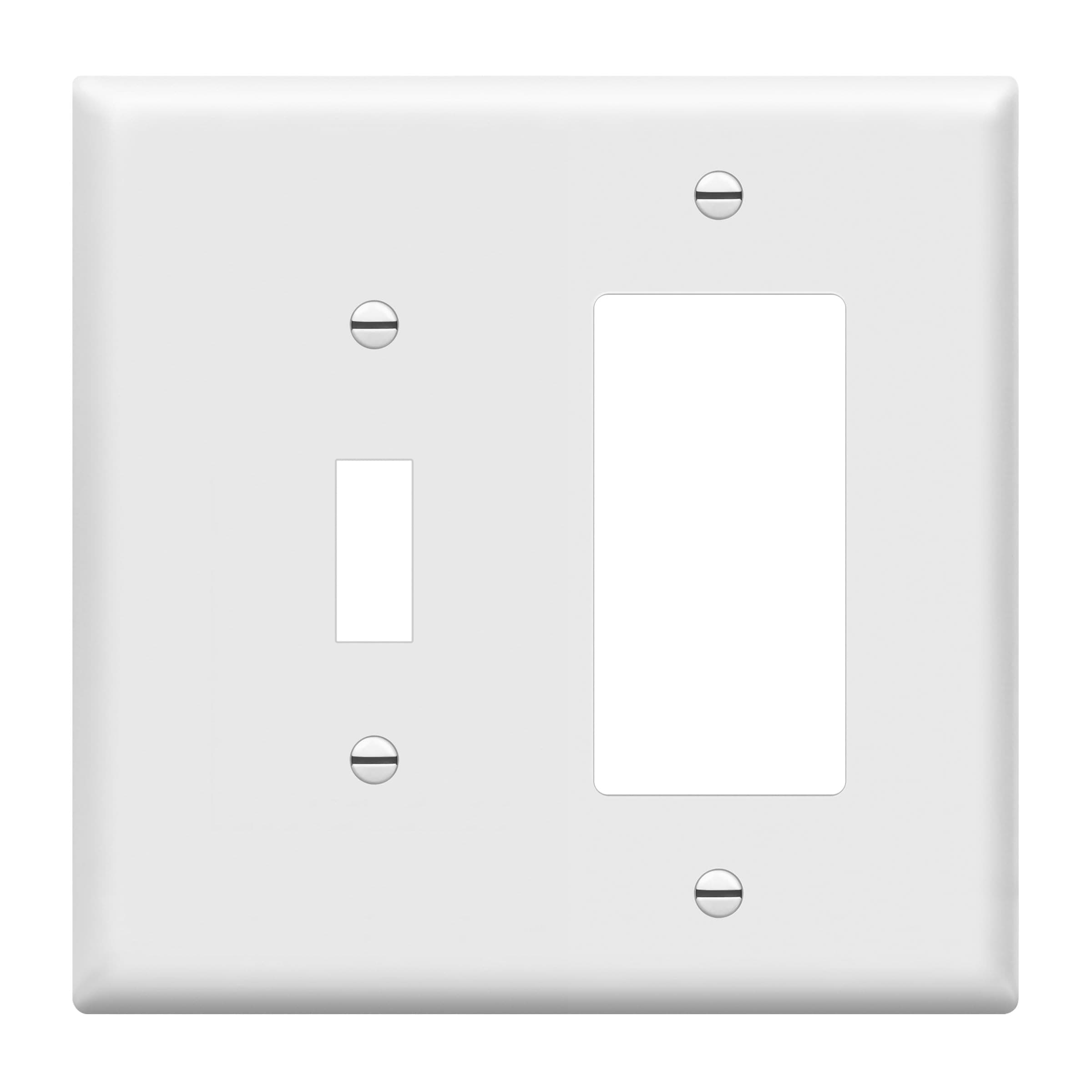 ENERLITES Combination Toggle Light Switch/Decorator Switch Wall Plate, Mid-Size 2-Gang 4.88" x 4.92", Polycarbonate Thermoplastic, 881131M-W, White