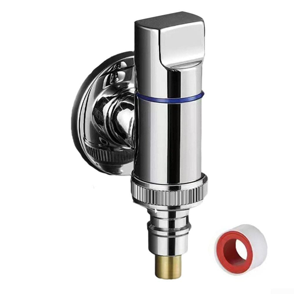 DAZZLEEX Stainless Steel Washing Machine Faucet Water Stop Quick Opening Angle Valve G1/2 For All Washing Machines,Silver