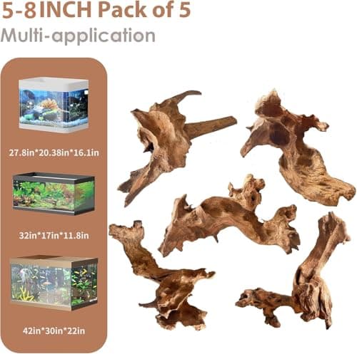 Jorewood Natural Coral Driftwood for Aquarium Decor Rptile Fish Tank Decoration Assort Branch 4-8'' 5 Pcs