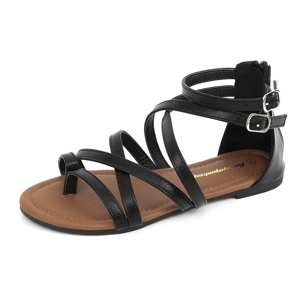 FUNKYMONKEYGirls Gladiator Strap Sandals Flat Fisherman Thong Cross Strappy Sandals