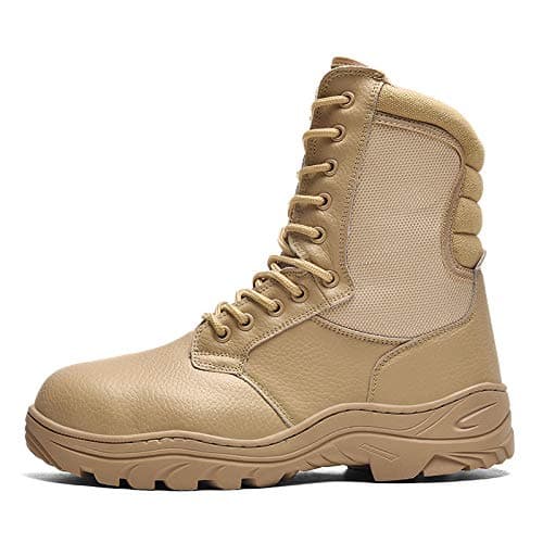 Men Military Leather Boots Special Force Desert Outdoor Shoes Men's Steel Toe Cap Work Safety Shoes Ankle Boots (Sand, 6)