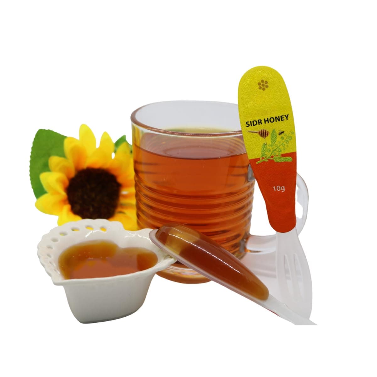 Mujezat Al-Shifa Mountain Sidr Liquid Honey Spoons 500g (Pack of 50 x 10g), 100% Natural Unheated, Unfiltered, Unpasteurized Raw Honey Spoons for Coffee, Tea and Snacks Individually Wrapped