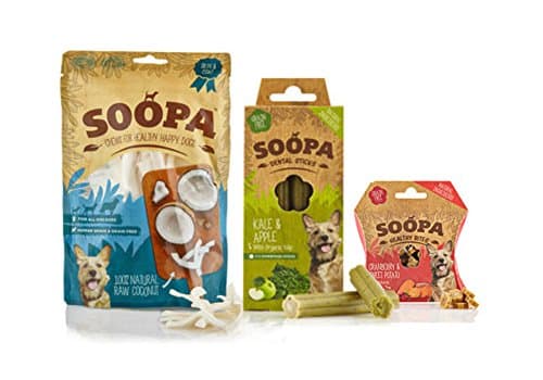 Soopa Dog Treats Selection Coconut Chews, Kale & Apple Dental Sticks, Cranberry & Sweet Potato Healthy Bites