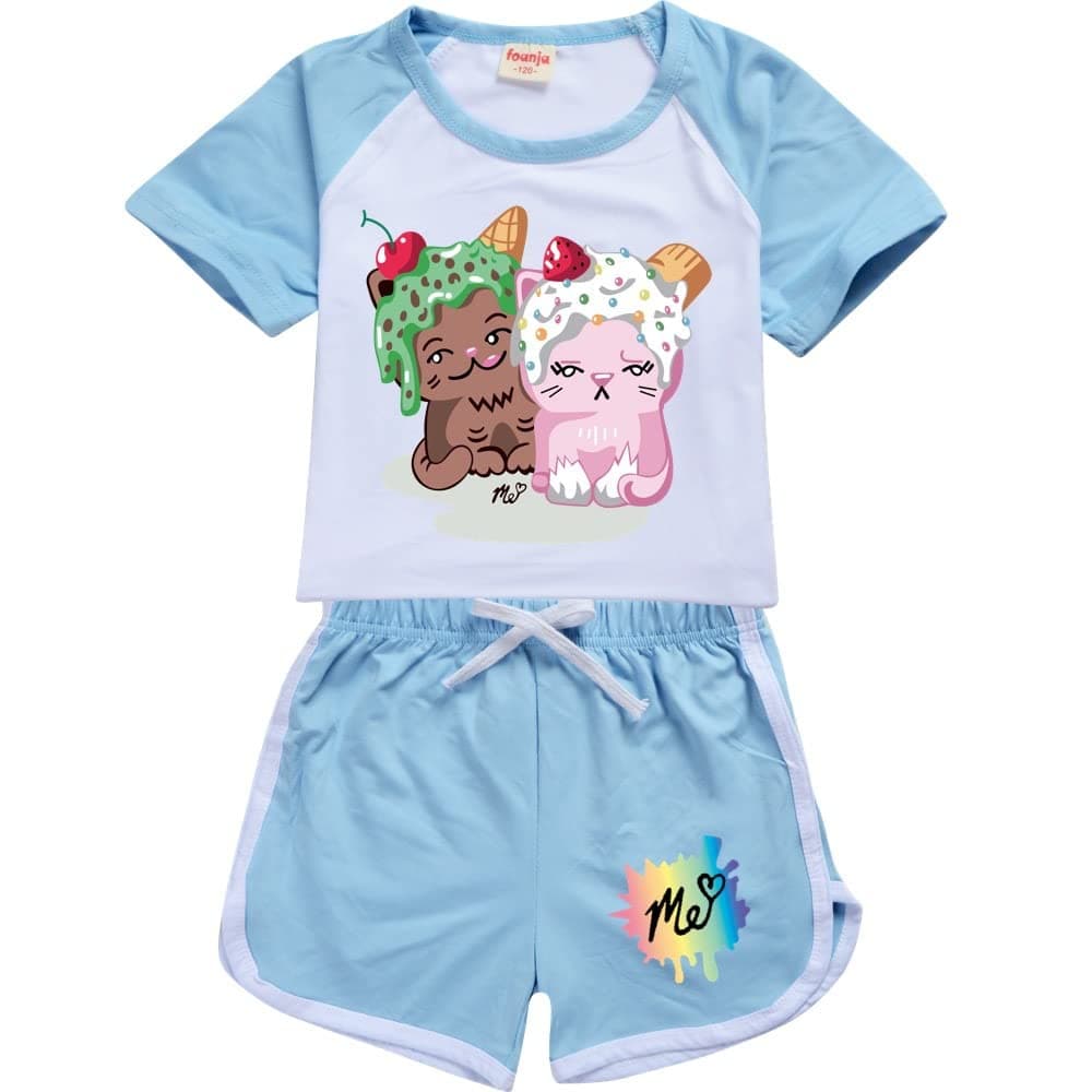 Moriah Elizabeth Tracksuits T Shirt and Shorts 2pcs Set for Girls Boys Moriah Elizabeth Merch T Shirt Outfits (Light Blue,170cm,13 Years,14 Years)