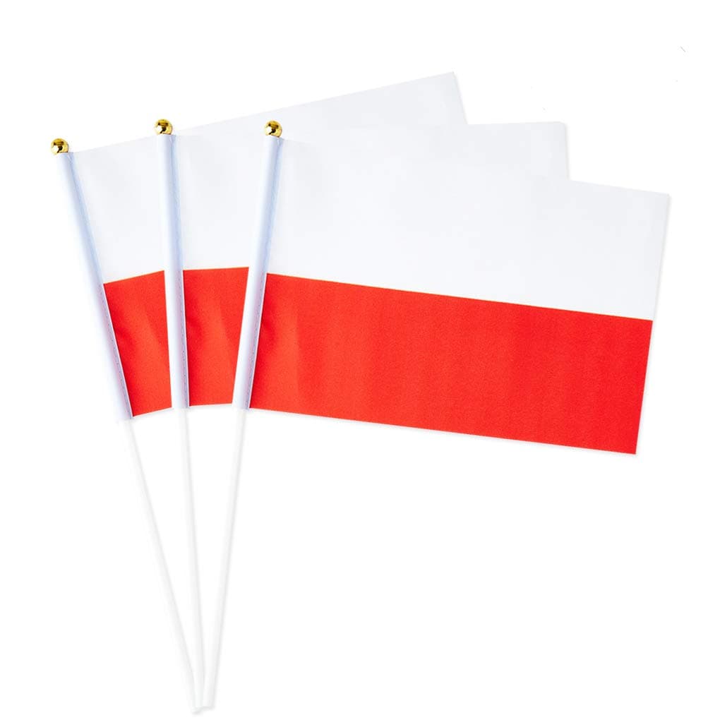 Poland Flag Polish Flag, Small Mini Handheld Poland Flags on Stick, Ideal for Party Parades Sports Events Patriotic Festival Decorations