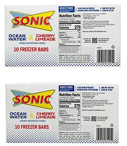SONIC Freezer Pops Pack Of 2! 2 Flavors: Ocean Water & Cherry Limeade! Naturally & Artificially Flavored! Delicious and Refreshing Ice Pops! Choose From Small or Large! (Small)