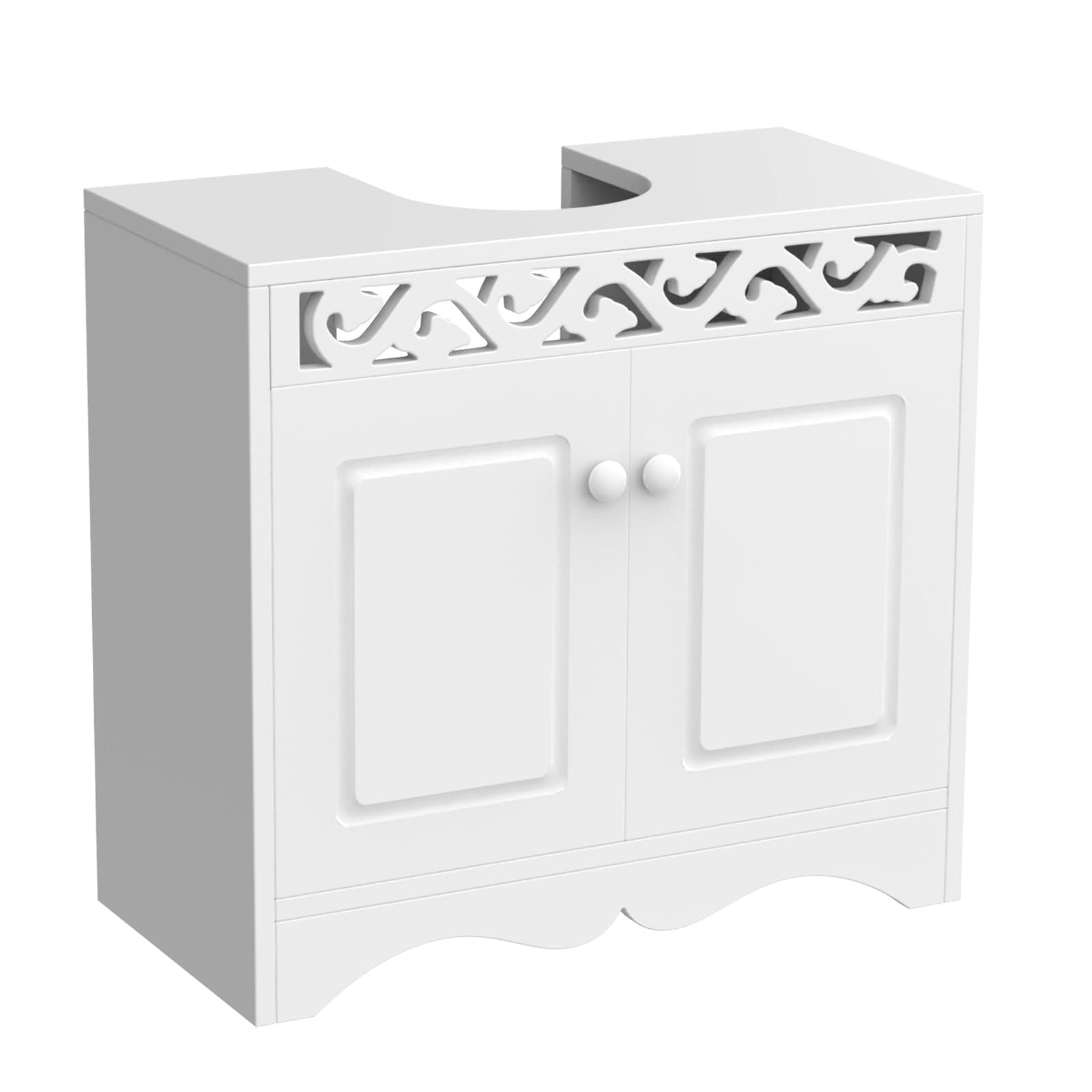 WPARHUS Bathroom Sink Cabinet, Under Sink Storage Cabinet with Double Doors and Shelves, Free Standing Sink Storage Unit, Carving Style Under Sink Cupboard, 60 x 56 x 30 cm, White