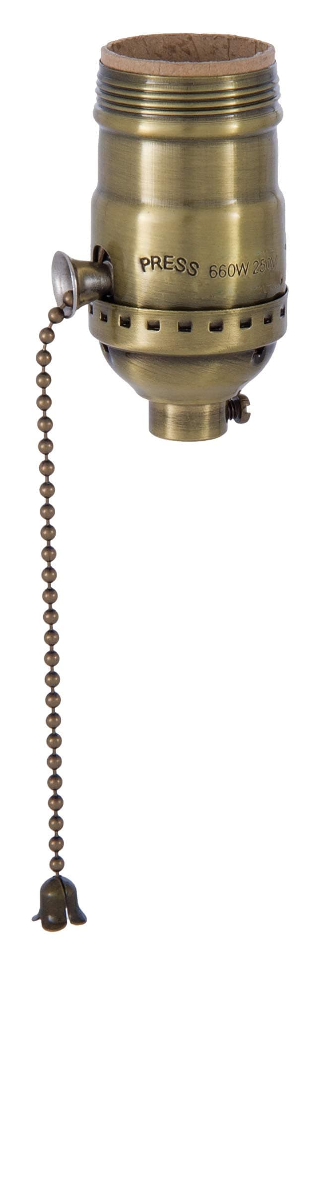 B&P Lamp Brass Pull Chain Socket, Bulb Holder, Lamp Holder, Antique Brass Finish, Pull Chain, On/Off Function, Uno Thread Shell