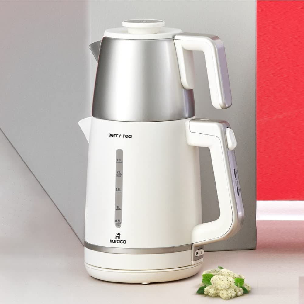 Karaca Berry 2in1 Tea Machine, Combination of Stainless Steel with BPA Free Plastic, X-Large, White Silver