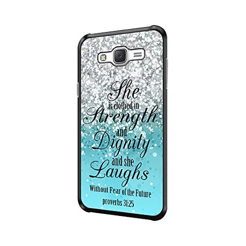 Galaxy J7(2016) Christian Quotes Case Blue Sparkling Bible Verse Proverbs 31:25 She is Clothed with Strength and Dignity and Laughs Without Fear of The Future for Samsung Galaxy J7(2016) Case