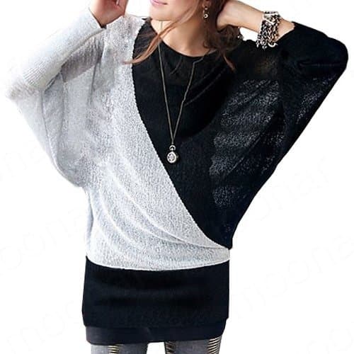 2014 Spring Fashion Women Color Block Batwing Long Sleeve Knit T-shirt Tops Blouse Ol Casual/girls Long Sleeve T-shirt