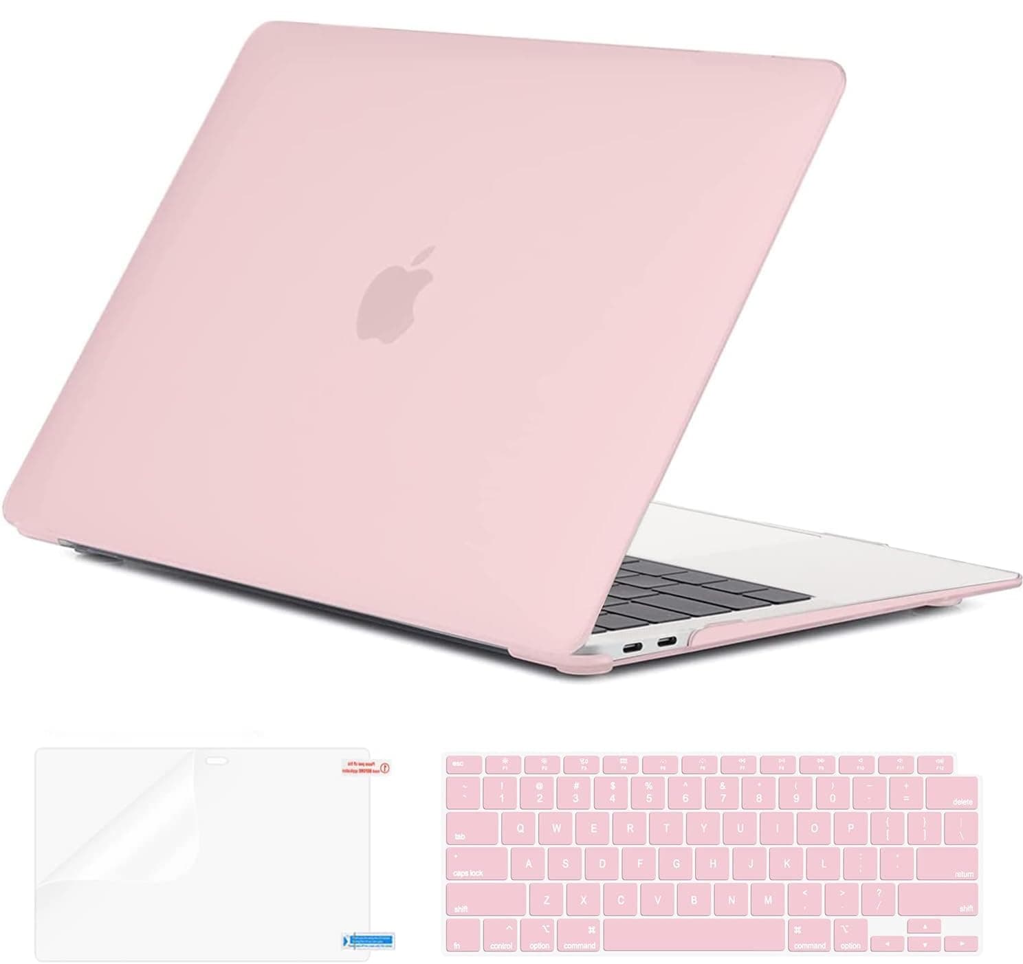 EooCoo Hard Case Compatible with MacBook Air 13 inch M1 Chip 2021-2018 with Retina Display, Air 13.3 inch Plastic Protective Case + Transparant Keyboard Cover + Screen Protector, Cute Pink