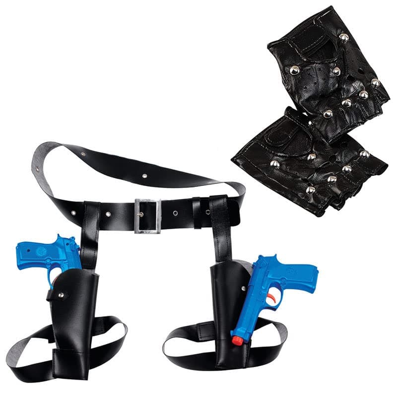 Lara 2pc Set (Double Thigh Holster with Guns & Gloves) Tomb Treasure Raider Hunter Fancy Dress