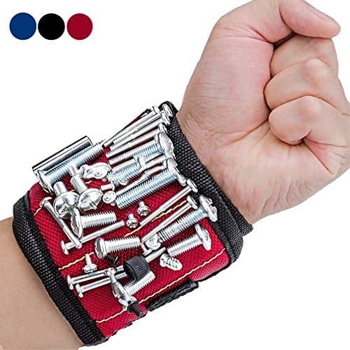 Magnetic Wristband, Sukey Upgraded Magnetic Wristband with 10 Super Strong Magnets Portable Tool Bag Electrician Wrist Tool Belt Screws Nails Bolts Drill Bits Holder Repair Tools (Red)