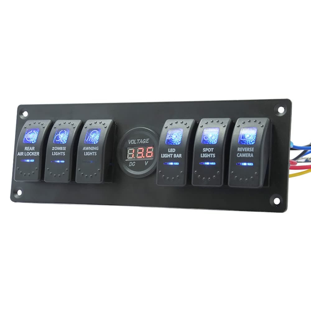 Garfour Rocker Switch Panel aterproof Digital Voltmeter Display Blue Light Rocker Switch Panel for RV Marine Vehicle Truck Boat