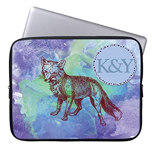 Monogrammed Initials on Computer Sleeve 17 17.3 Inch Personalized Netbook Tablet Wolf Laptop Case Soft Neoprene Sleeve Case Cover for SONY VAIO E17 / 17.3" HP / Dell / Lenovo /Toshiba