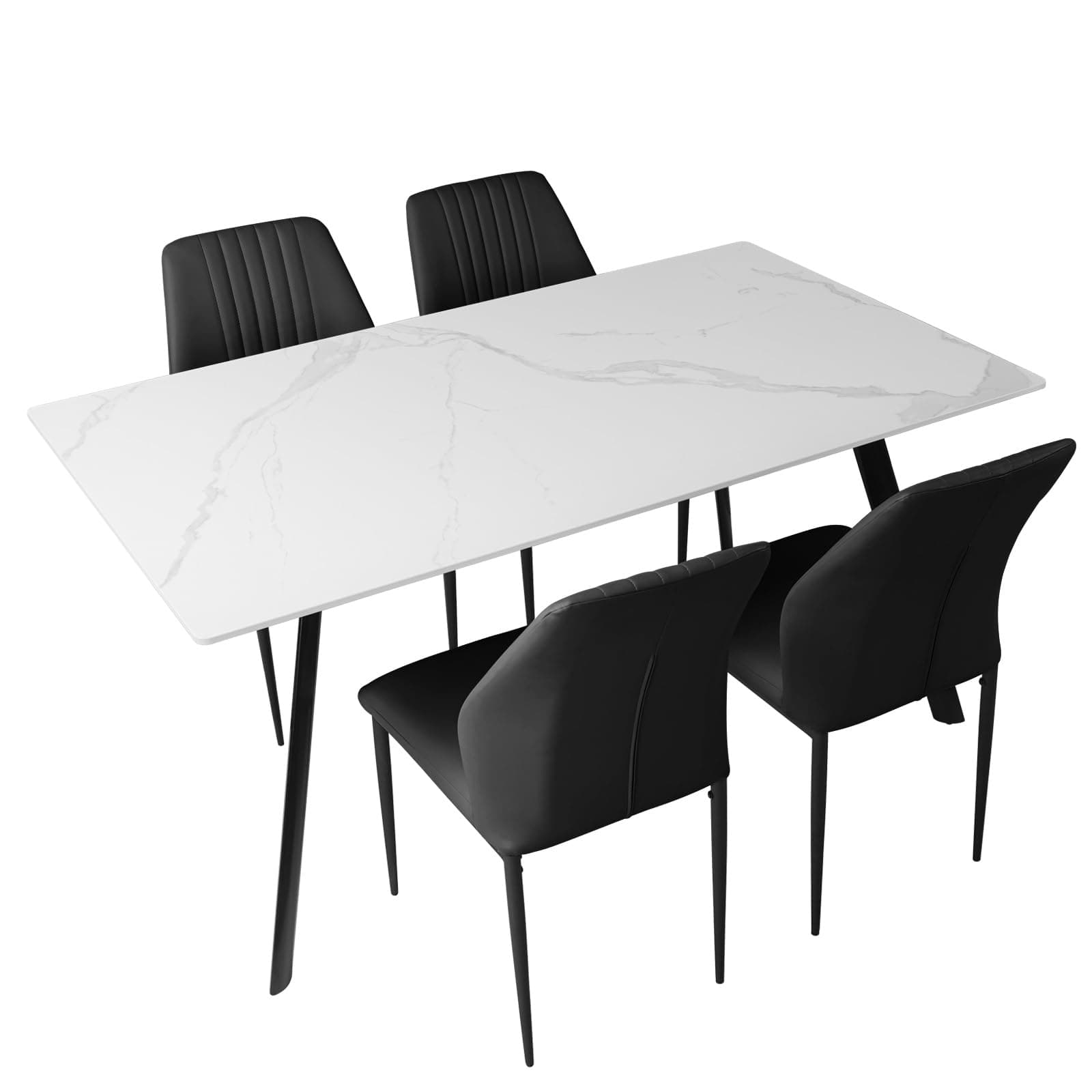 Dining Table Set for 4, 55 Inch Modern White Sintered Stone Dining Table and Chairs for Home, Kitchen, Living Room, Dining Room (Table+4 Black Chairs)