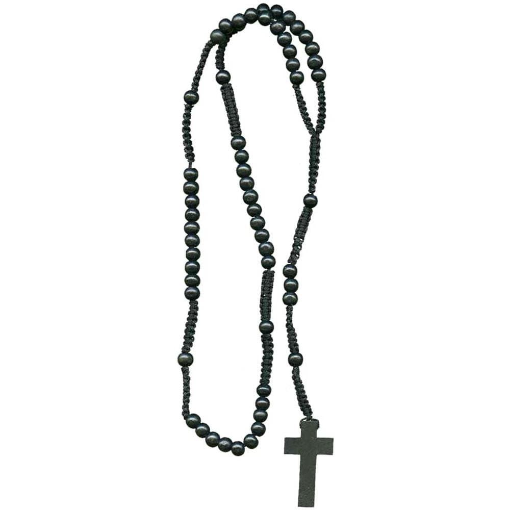 Wooden Bead Black Rosary Necklace