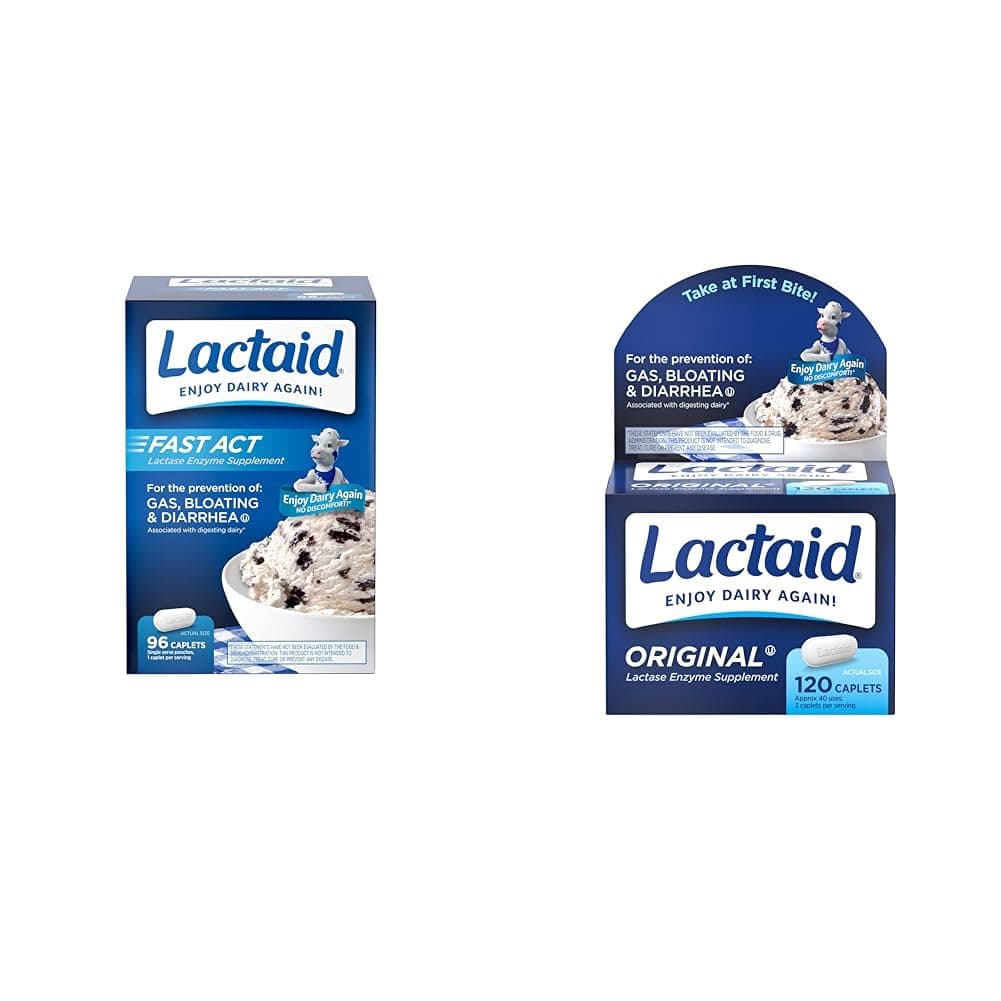 Lactaid Fast Act Lactose Intolerance Relief Caplets with Lactase Enzyme & Original Strength Lactose Intolerance Relief Caplets with Natural Lactase Enzyme