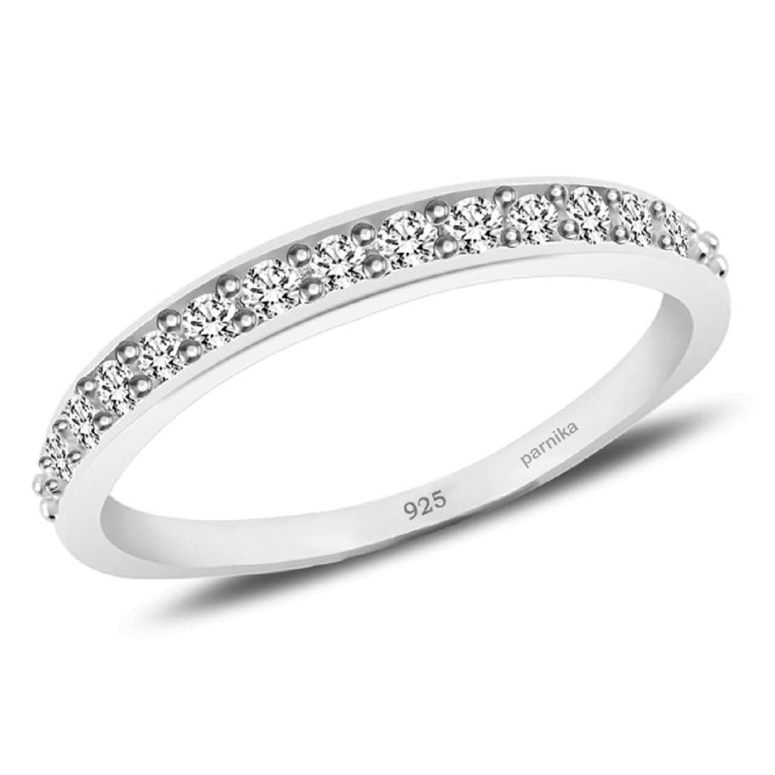Parnika White CZ Silver Finger Ring Band in Pure 92.5 Sterling Silver For Women Girls | Chandi Ki Ring | Gift For Her | Valentines Day Gift | Thumb Ring |