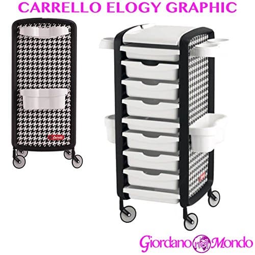 Trolley for Hairdresser and Barber Storage Rack Dryer Scissors Comb Hair Dyes elogy Graphic cariotti Professional