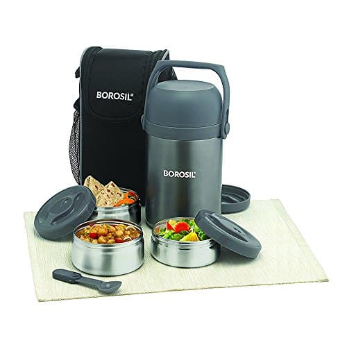 Borosil Stainless Steel Vaccum Insulated Hot & Fresh Lunch Box Upto 8 Hours, Set Of 3.