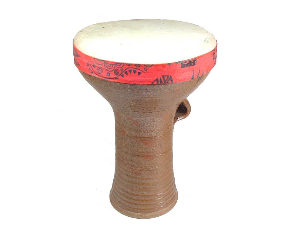 Stoneware Pottery Doumbek Darbuka Hand Drum, Goat Skin Head