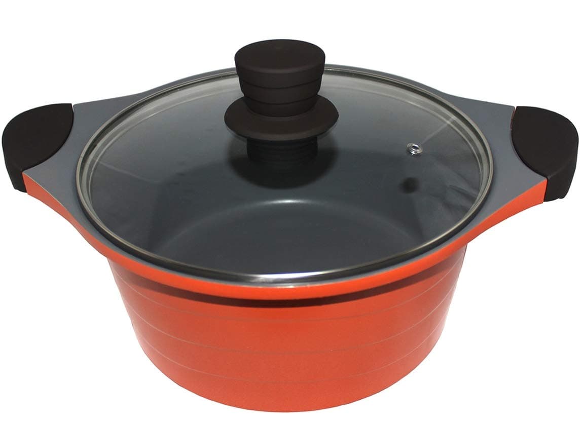 Alda Die Cast Non Stick Casserole Tall 24cm with Glass Lid with Ceramic Reinforcement Cookware