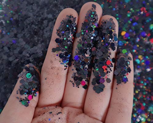 Black Face & Body Glitter - Chunky Glitter - Uses Include: Holidays, Cheerleading, Festival, Rave, Hair, Makeup, Face, Body, Nails, Resin, Arts & Crafts, Resin, Tumblers, Bath Bombs