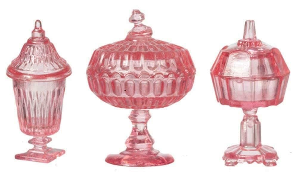 Melody Jane Dollhouse Pink Candy Dishes & Lids Chrysnbon Miniature 1:12 Scale Ornaments
