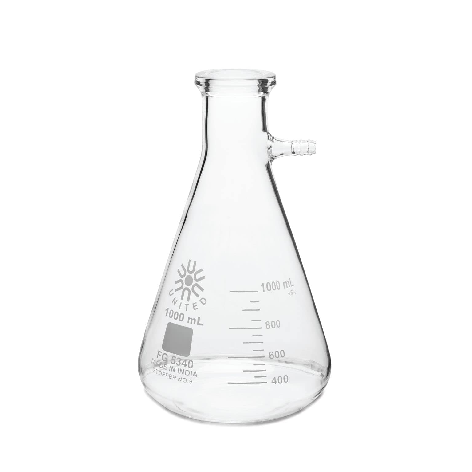 FG5340-1000 Borosilicate Glass Heavy Wall Filtering Flask, Bolt Neck with Tubulation, 1000ml Capacity