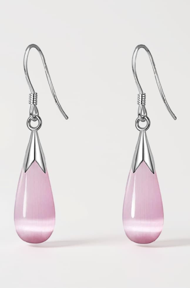Pink Silver Plated Moonstone Drop Earrings for Women (SSER1408B)