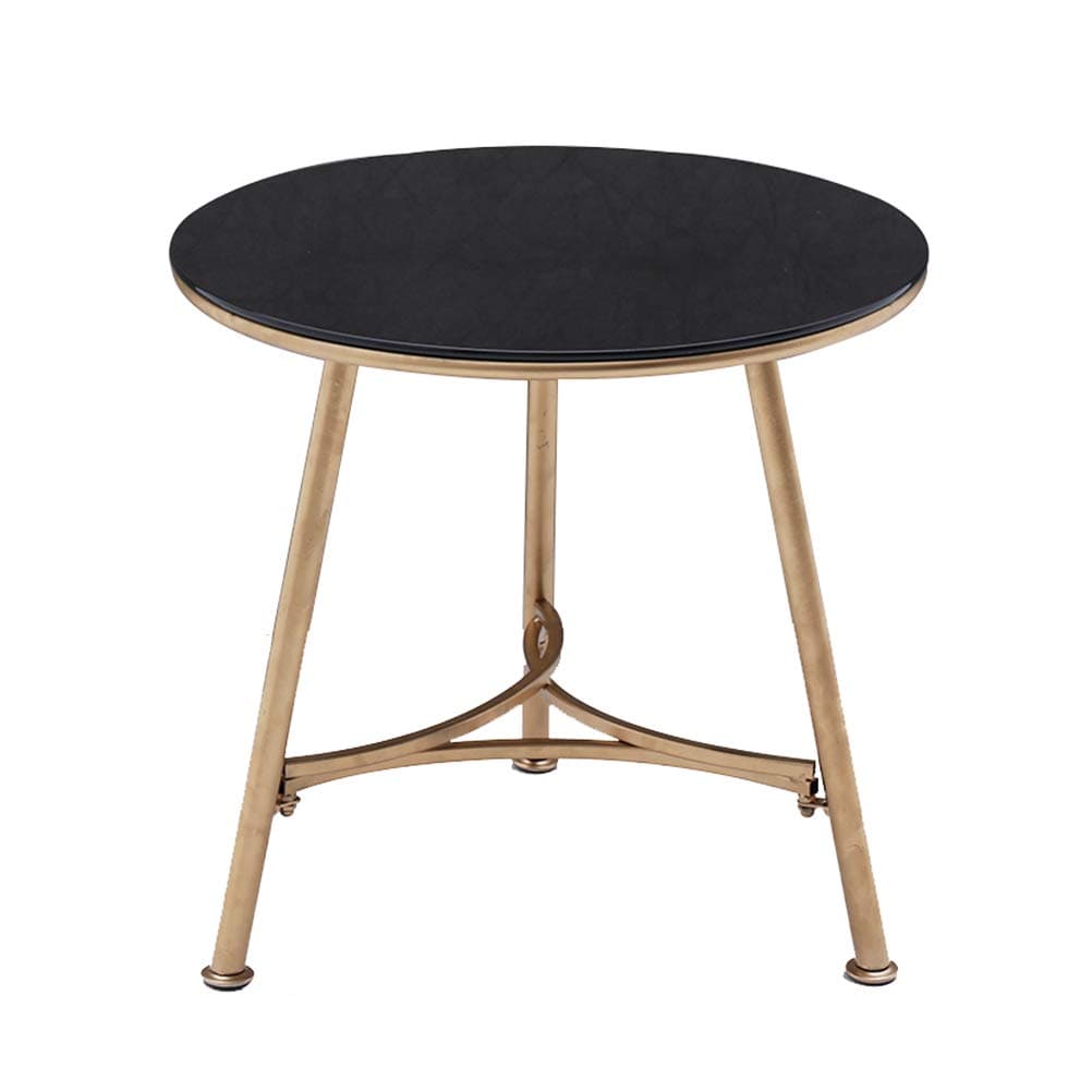 Dekea Coffee Table with Round Marble Top Accent Round Side End Tables with Metal Box Frame for Living Room, Black/Gold