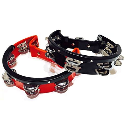Drum Set Tambourine with Mounting Eye Bolt,Nickel Jingles(Black,Red) (Black)