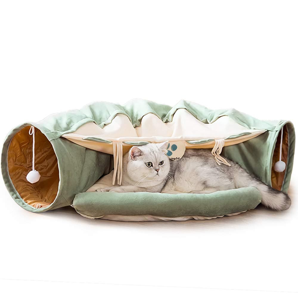 2-in-1 Cat Bed Play Tunnel with Removable Washable Mat for Pets Cats Dogs Rabbits and Pets Kittens for Home Foldable Soft Cat Tunnel Tubes Toys Pet Play Bed Indoor