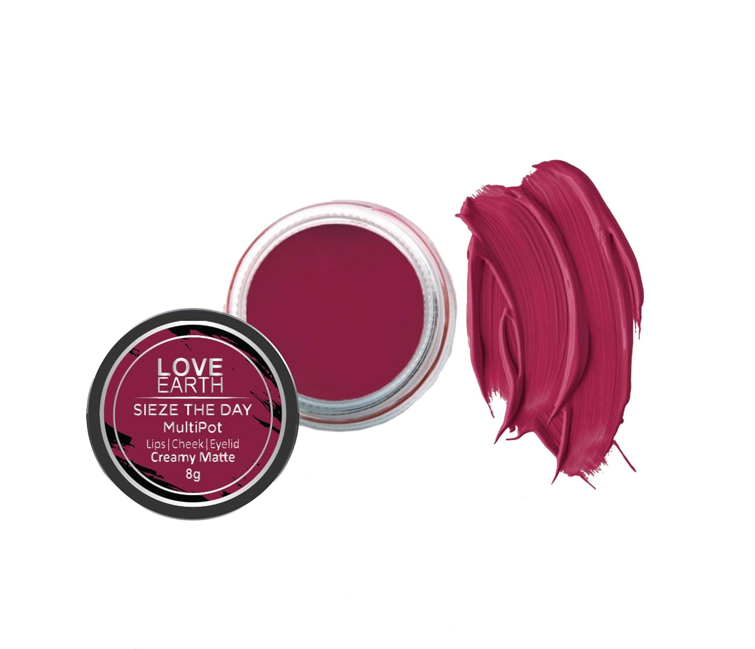 Love Earth Lip Tint & Cheek Tint Multipot-Seize The Day With Richness Of Essential Oils And Vitamin E For Lips, Eyelids & Cheeks, Matte Finish - Raspberry Pink