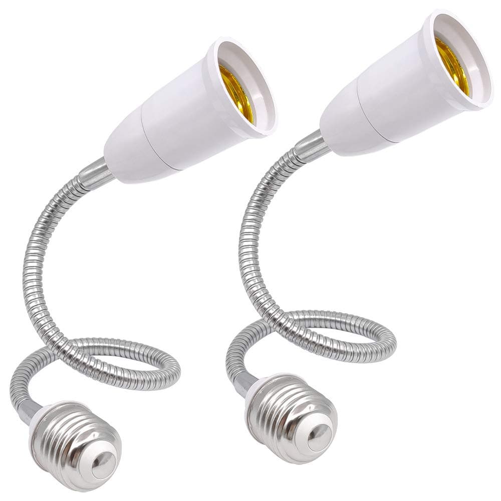 E26 Light Socket Extender Adapter, 360 ° Flexible Extension E26 to E26 Light Bulb Adapter, Standard Medium Light Bulb Socket Converter, 2-Pack (36CM/14.5 Inch Extension)